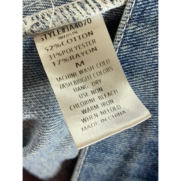 BLACK LABEL By C'EST TOI Women's Blue Denim Button-Up Belted Long Sleeve Top SZM - Picture 9 of 10